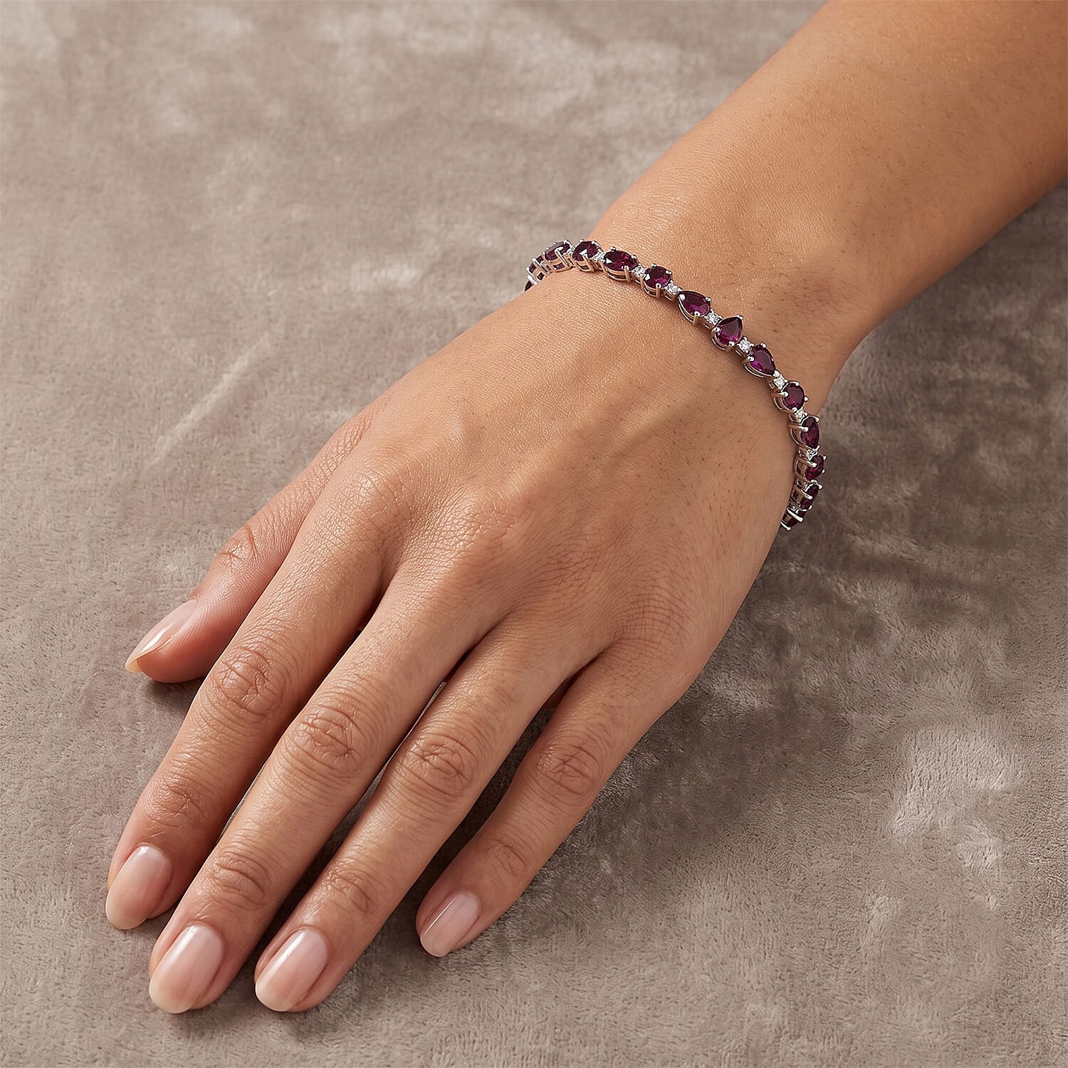 D'Joy AAA Radiant Ember Garnet and Moissanite 6.85 ctw Bracelet in Rhodium Over Sterling Silver (6.50 In)
