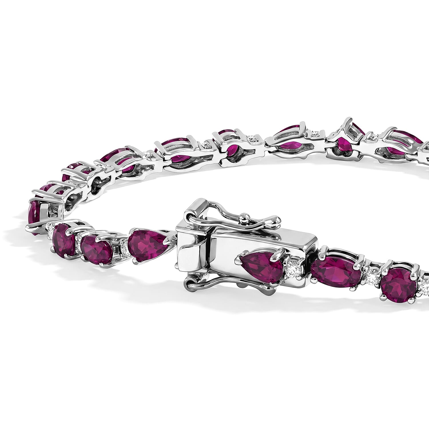 D'Joy AAA Radiant Ember Garnet and Moissanite 6.85 ctw Bracelet in Rhodium Over Sterling Silver (6.50 In)