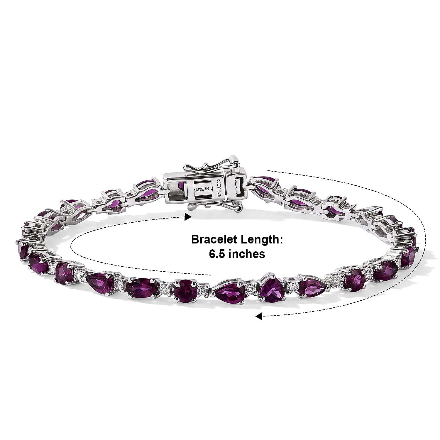D'Joy AAA Radiant Ember Garnet and Moissanite 6.85 ctw Bracelet in Rhodium Over Sterling Silver (6.50 In)