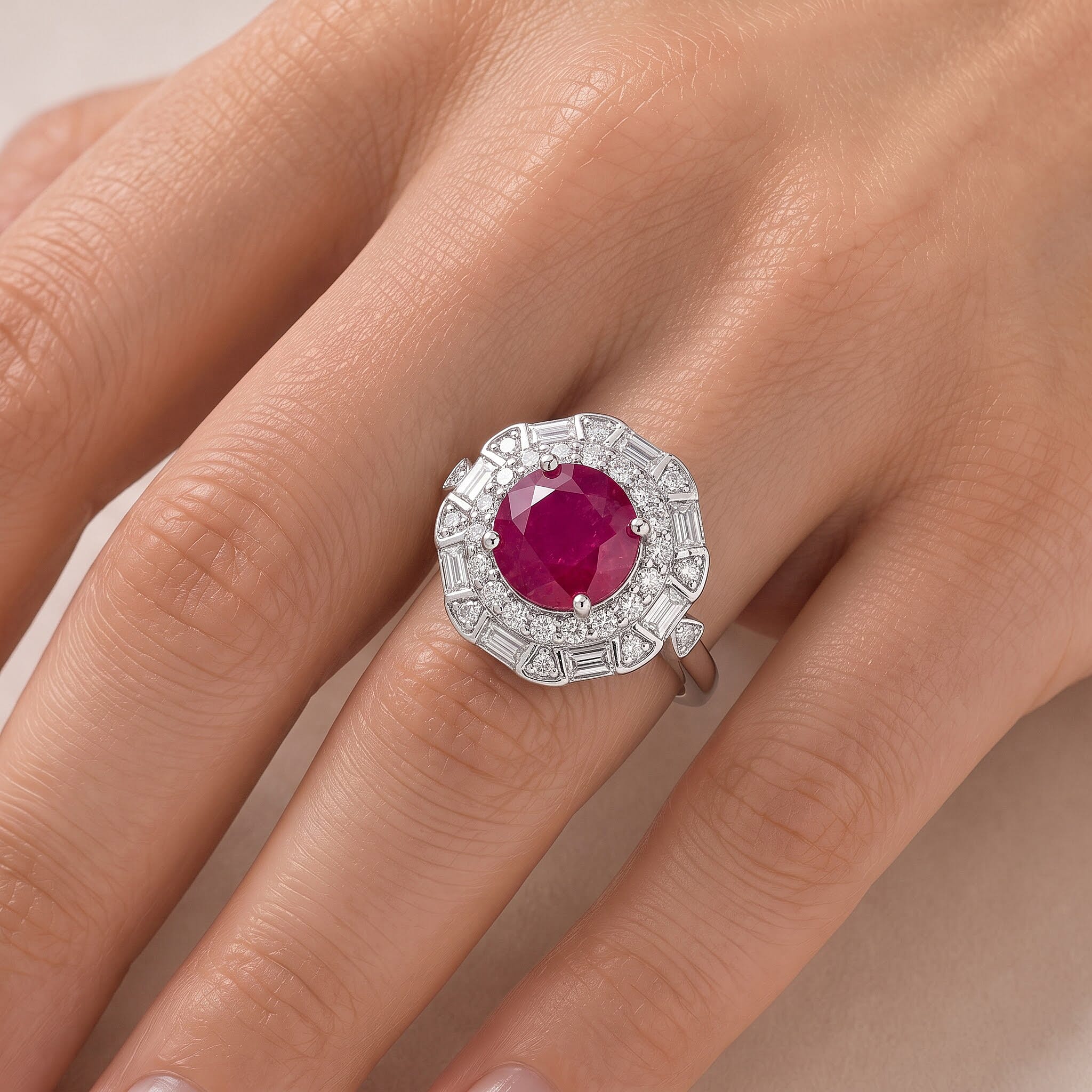 Certified and Appraised D'Joy Premium Ruby and Moissanite 2.30 ctw Ring in Rhodium Over Sterling Silver (Size 6.0)