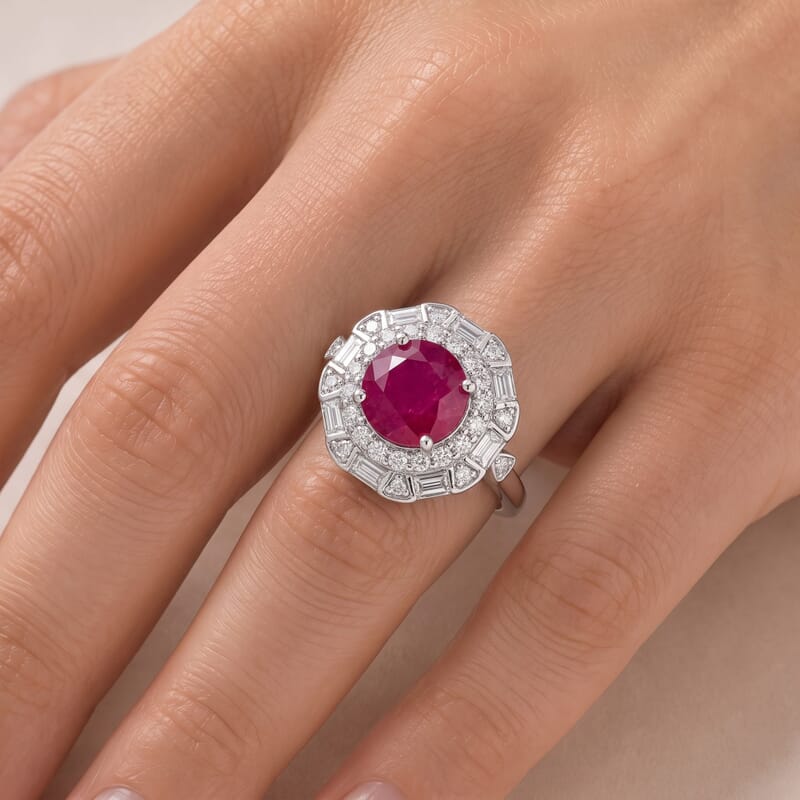 Certified and Appraised D'Joy Premium Ruby and Moissanite 2.30 ctw Ring in Rhodium Over Sterling Silver (Size 6.0)