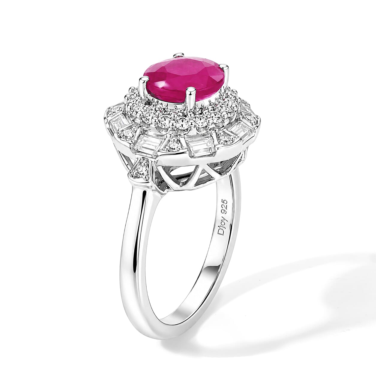Certified and Appraised D'Joy Premium Ruby and Moissanite 2.30 ctw Ring in Rhodium Over Sterling Silver (Size 6.0)