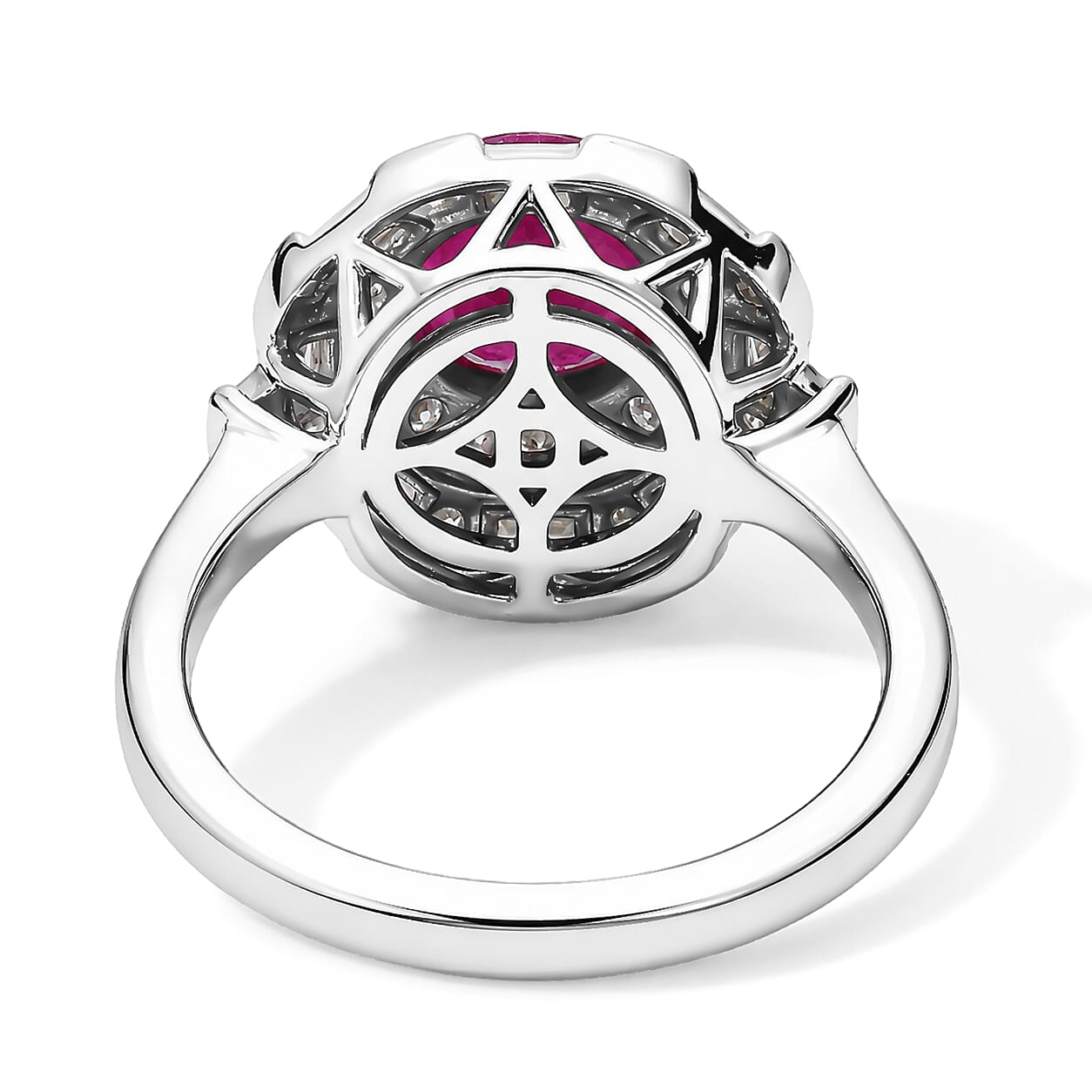 Certified and Appraised D'Joy Premium Ruby and Moissanite 2.30 ctw Ring in Rhodium Over Sterling Silver (Size 6.0)