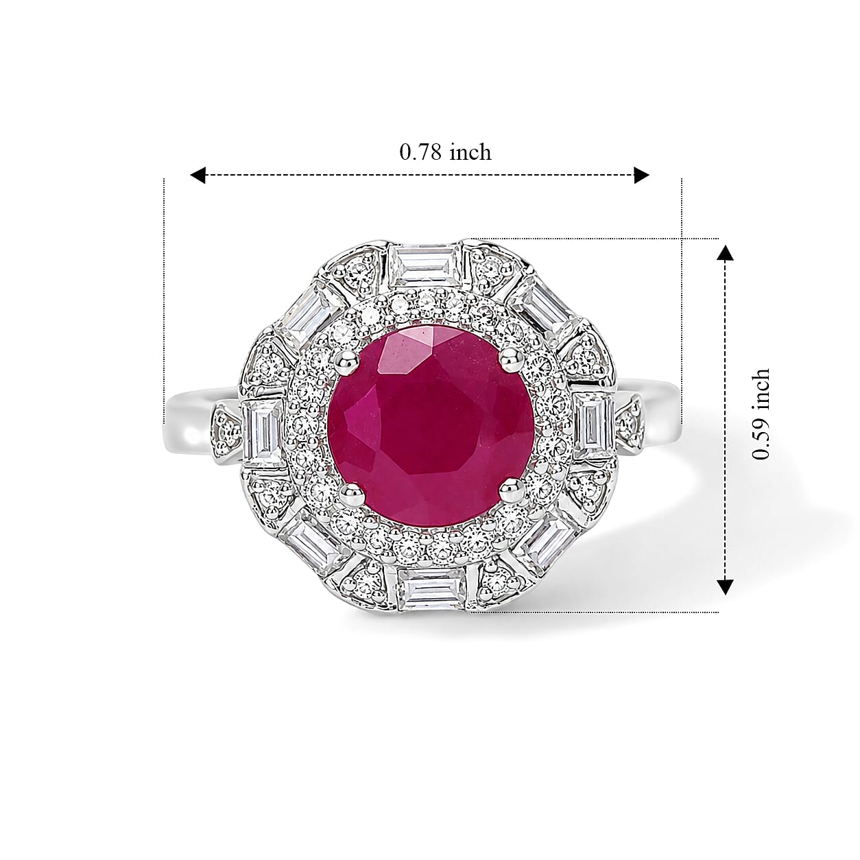 Certified and Appraised D'Joy Premium Ruby and Moissanite 2.30 ctw Ring in Rhodium Over Sterling Silver (Size 6.0)