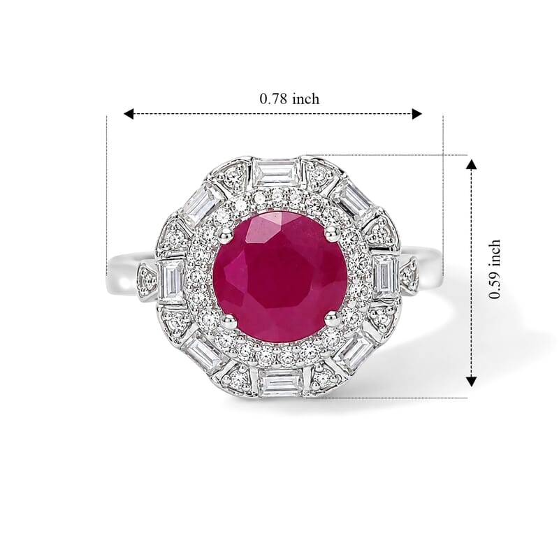Certified and Appraised D'Joy Premium Ruby and Moissanite 2.30 ctw Ring in Rhodium Over Sterling Silver (Size 6.0)
