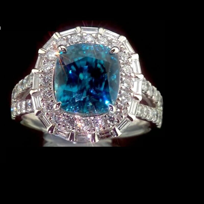 Chairman Vault Collection Certified & Appraised Rhapsody AAAA Cambodian Blue Zircon and Diamond E-F VS 10.56 ctw Ring in 950 Platinum (Size 7.0) 10.30 Grams