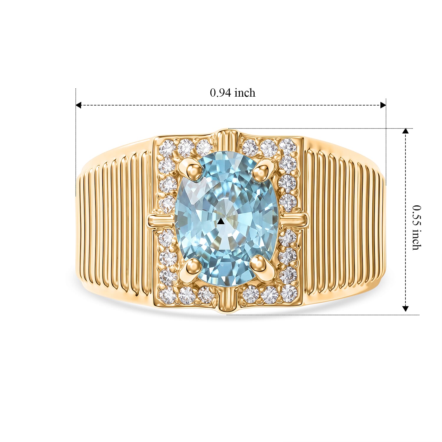 AAA Cambodian Blue Zircon, Luxuriant Lab Grown Diamond G-H SI 3.00 ctw Men's Ring in 18K Vermeil Yellow Gold Over Sterling Silver (Size 10.0)