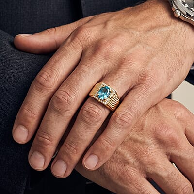 D'Joy Blue Zircon ,  Lab Grown Diamond  Ring in 18K YG VermeilSterling Silver (Size 9.0) 3.06 ctw