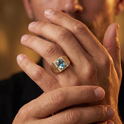 D'Joy Blue Zircon ,  Lab Grown Diamond  Ring in 18K YG VermeilSterling Silver (Size 9.0) 3.06 ctw