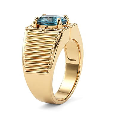 D'Joy Blue Zircon ,  Lab Grown Diamond  Ring in 18K YG VermeilSterling Silver (Size 9.0) 3.06 ctw