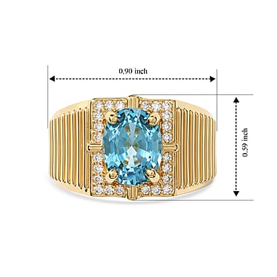 D'Joy Blue Zircon ,  Lab Grown Diamond  Ring in 18K YG VermeilSterling Silver (Size 9.0) 3.06 ctw