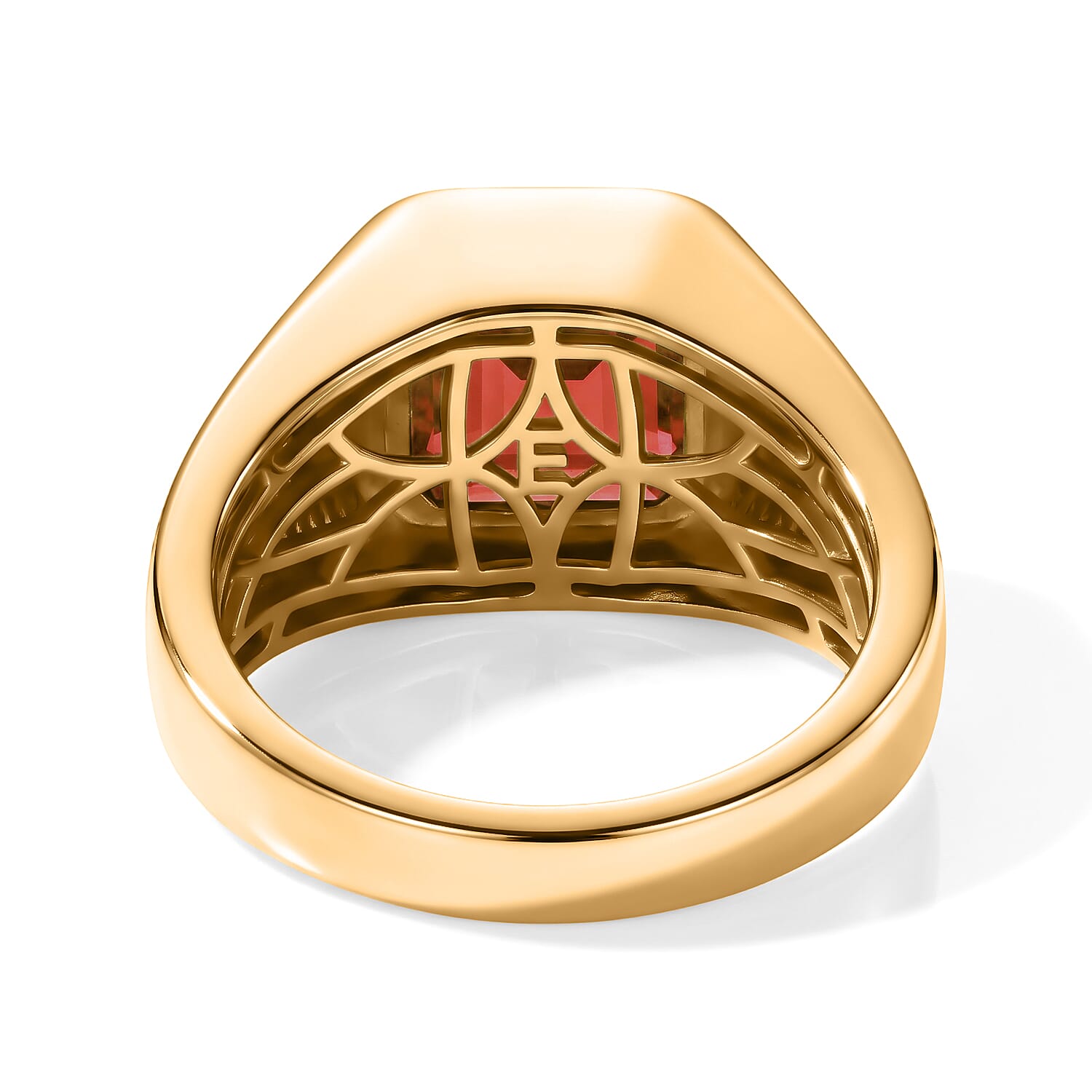 EverTrue Asscher Cut Lab Created Padparadscha Sapphire 7.80 ctw Men's Ring in 18K YG Plated (Size 10.0)