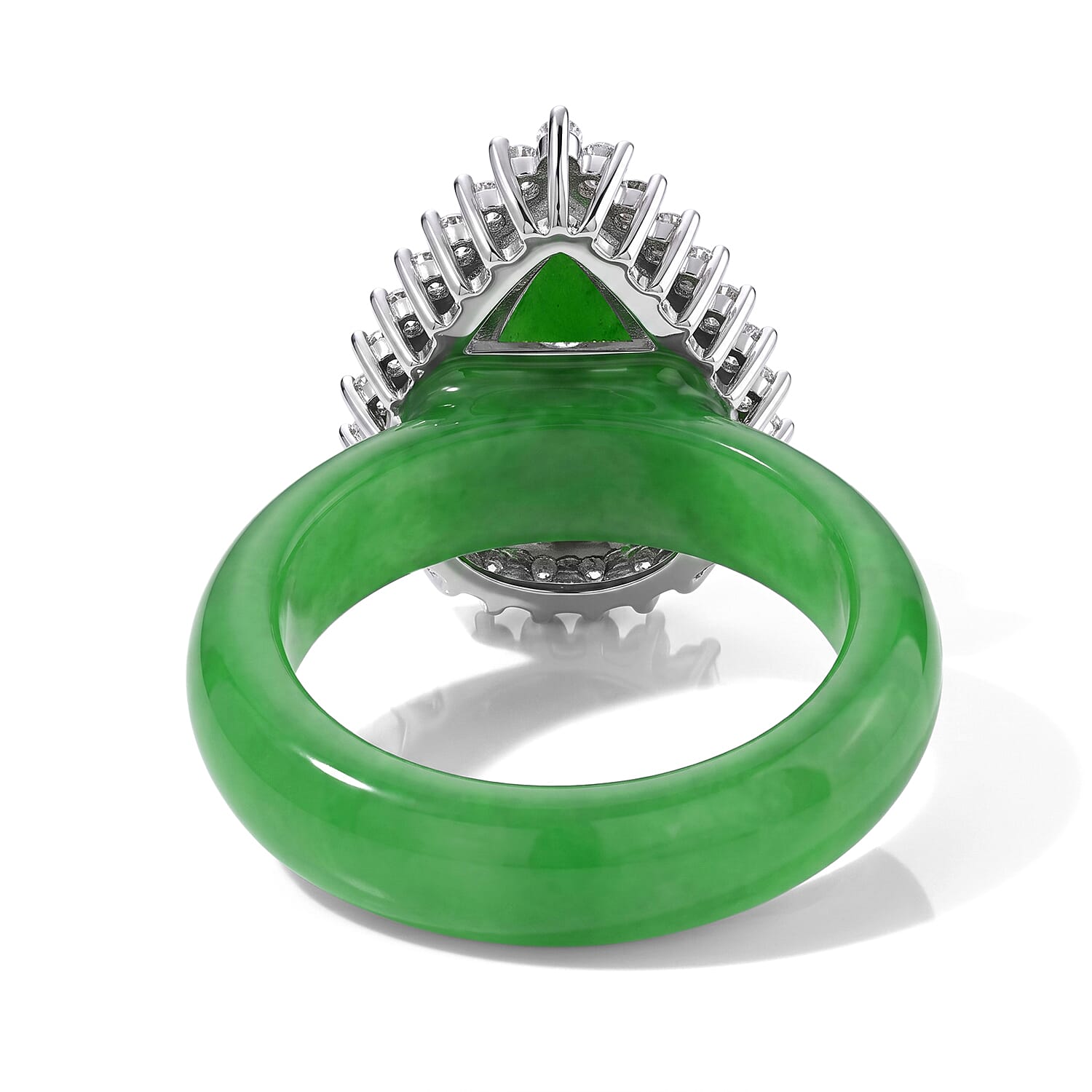D'Joy Green Jade (D) and Moissanite 21.25 ctw Ring in Rhodium Over Sterling Silver (Size 6.0)