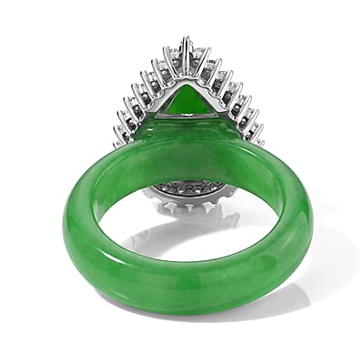 D'Joy Green Jade (D) and Moissanite 21.25 ctw Ring in Rhodium Over Sterling Silver (Size 6.0)