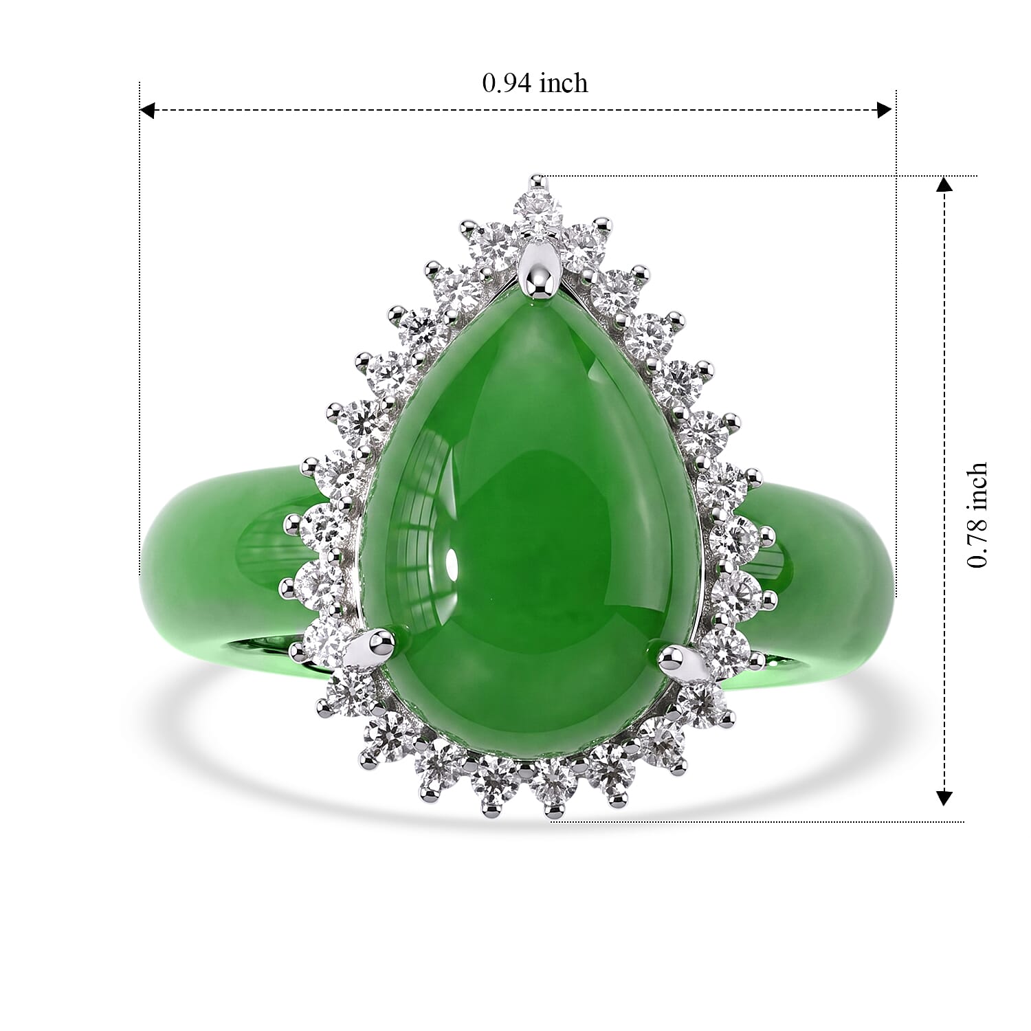 D'Joy Green Jade (D) and Moissanite 21.25 ctw Ring in Rhodium Over Sterling Silver (Size 6.0)