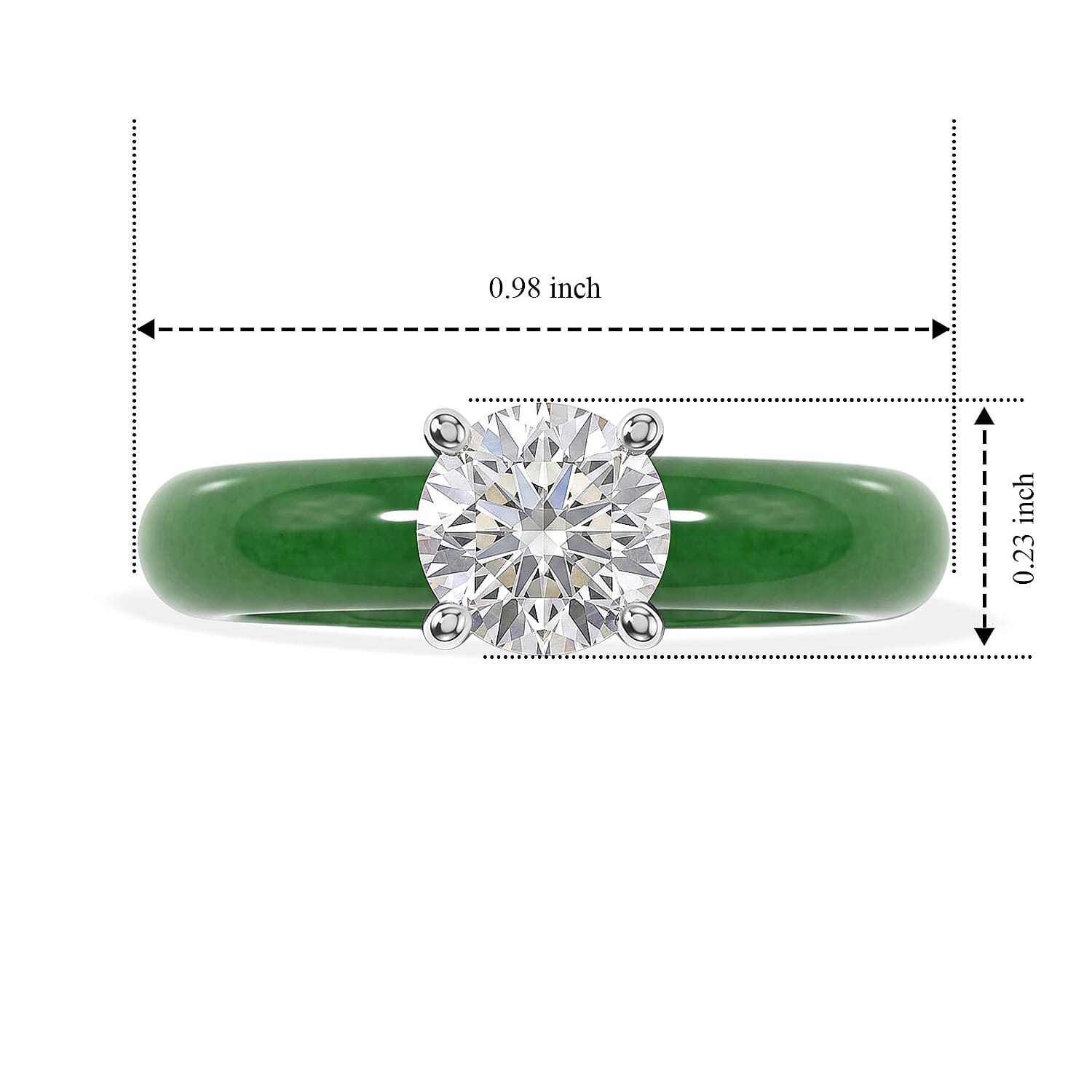 D'Joy Green Jade (D) and Moissanite 12.35 ctw Ring in Rhodium Over Sterling Silver (Size 6.0)