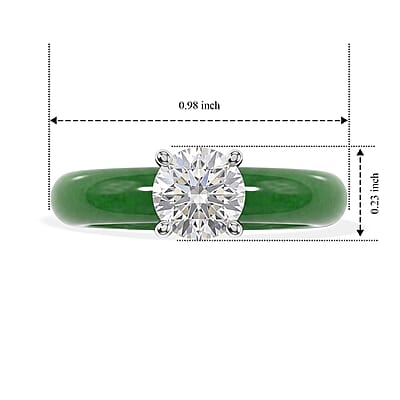 D'Joy Green Jade (D) and Moissanite 12.35 ctw Ring in Rhodium Over Sterling Silver (Size 6.0)