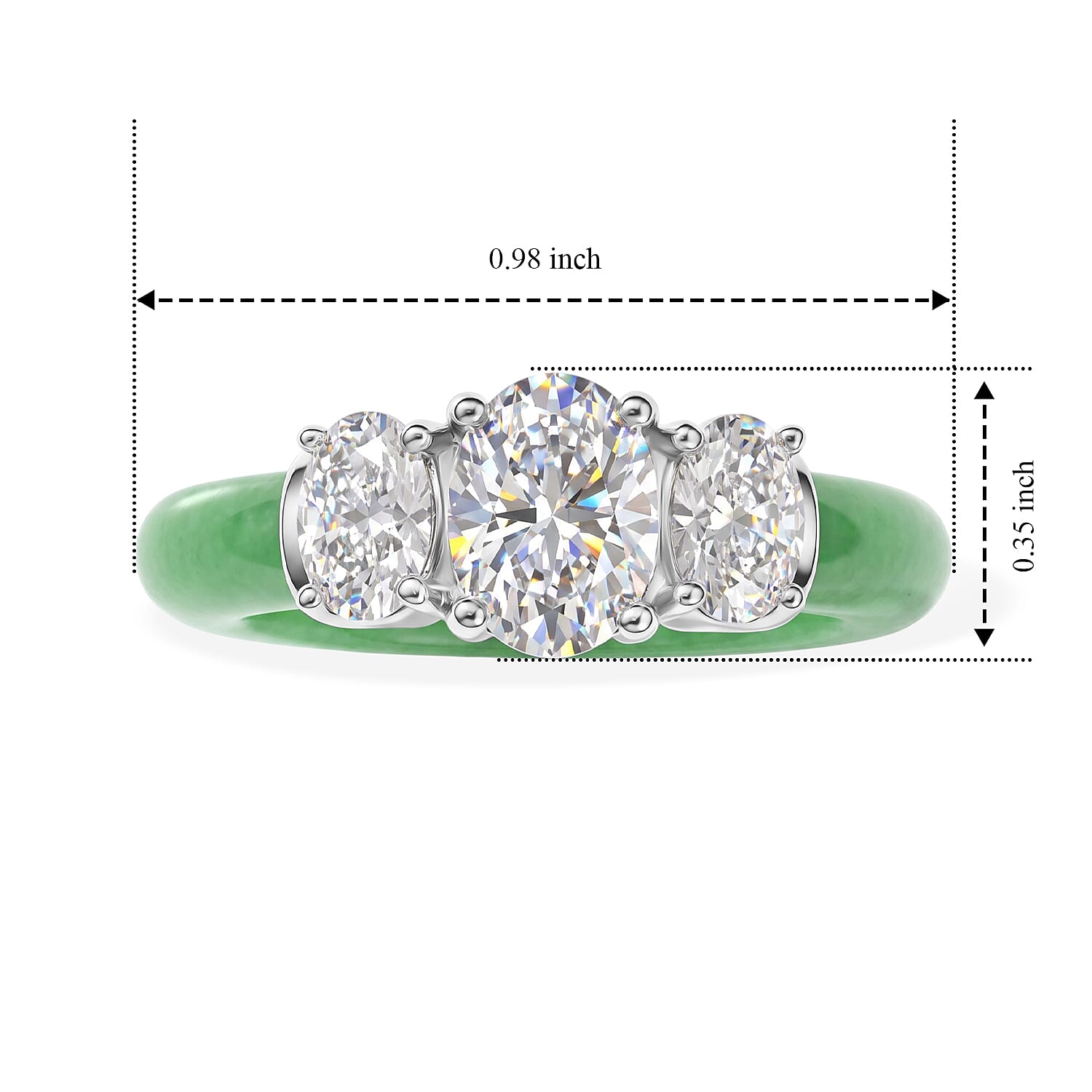 D'Joy Moissanite and Green Jade(D) 12.60 ctw Band Ring in Rhodium Over Sterling Silver (Size 5.0)