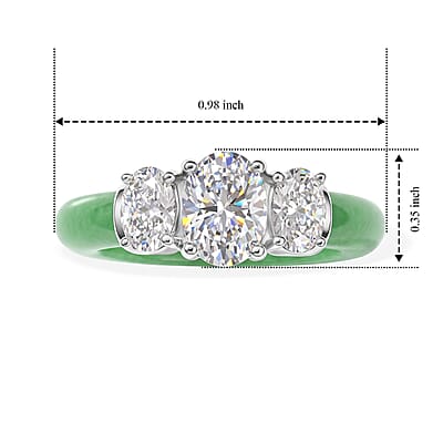 D'Joy Moissanite and Green Jade(D) 12.60 ctw Band Ring in Rhodium Over Sterling Silver (Size 5.0)