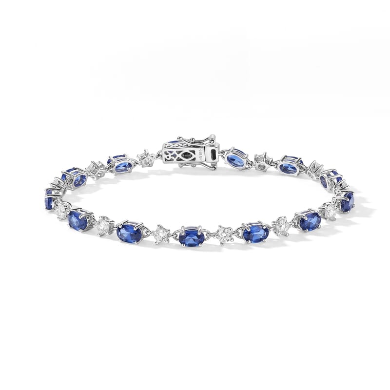 GP Celestial Dream Collection Premium Kashmir Kyanite and Moissanite 10.75 ctw Bracelet in Rhodium Over Sterling Silver (7.25 In)