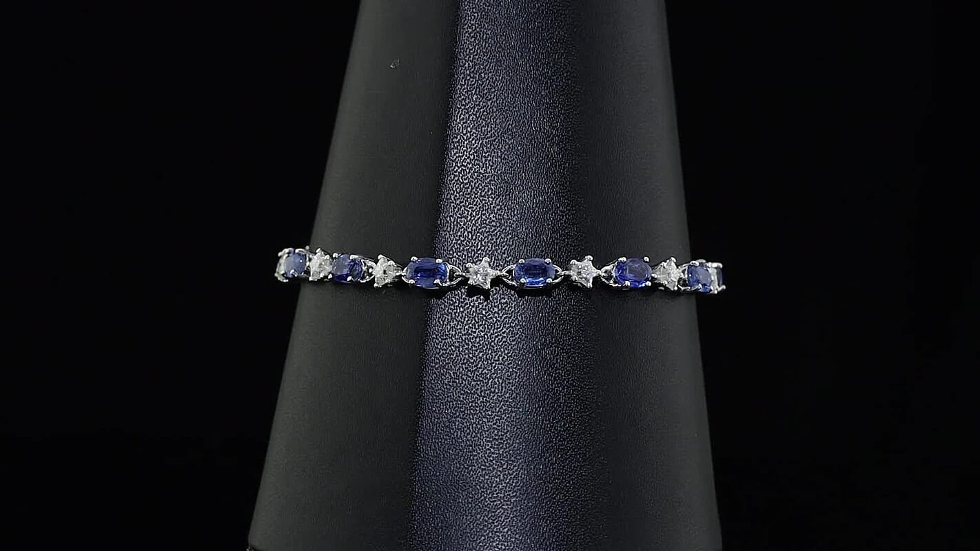 GP Premium Kashmir Kyanite and Moissanite 10.60 ctw Bracelet in Rhodium Over Sterling Silver (7.25 In)
