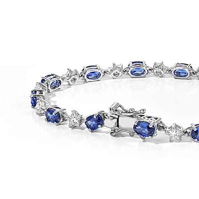 GP Premium Kashmir Kyanite and Moissanite 10.60 ctw Bracelet in Rhodium Over Sterling Silver (7.25 In)