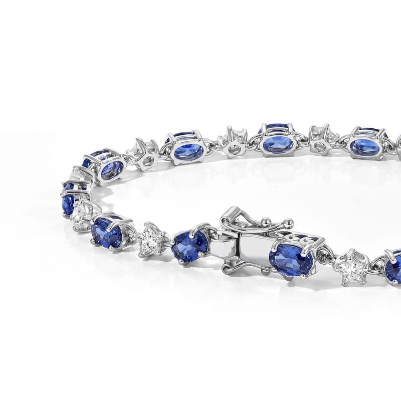 GP Celestial Dream Collection Premium Kashmir Kyanite and Moissanite 10.75 ctw Bracelet in Rhodium Over Sterling Silver (7.25 In)