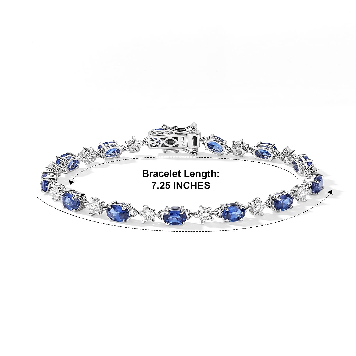 GP Premium Kashmir Kyanite and Moissanite 10.60 ctw Bracelet in Rhodium Over Sterling Silver (7.25 In)