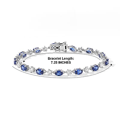GP Premium Kashmir Kyanite and Moissanite 10.60 ctw Bracelet in Rhodium Over Sterling Silver (7.25 In)