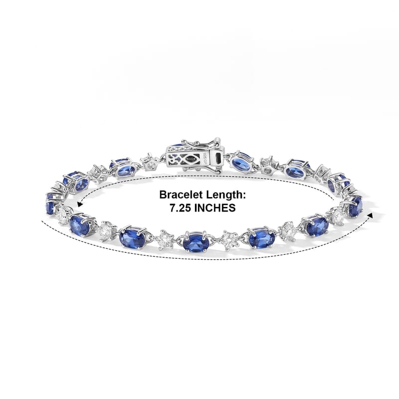 GP Celestial Dream Collection Premium Kashmir Kyanite and Moissanite 10.75 ctw Bracelet in Rhodium Over Sterling Silver (7.25 In)