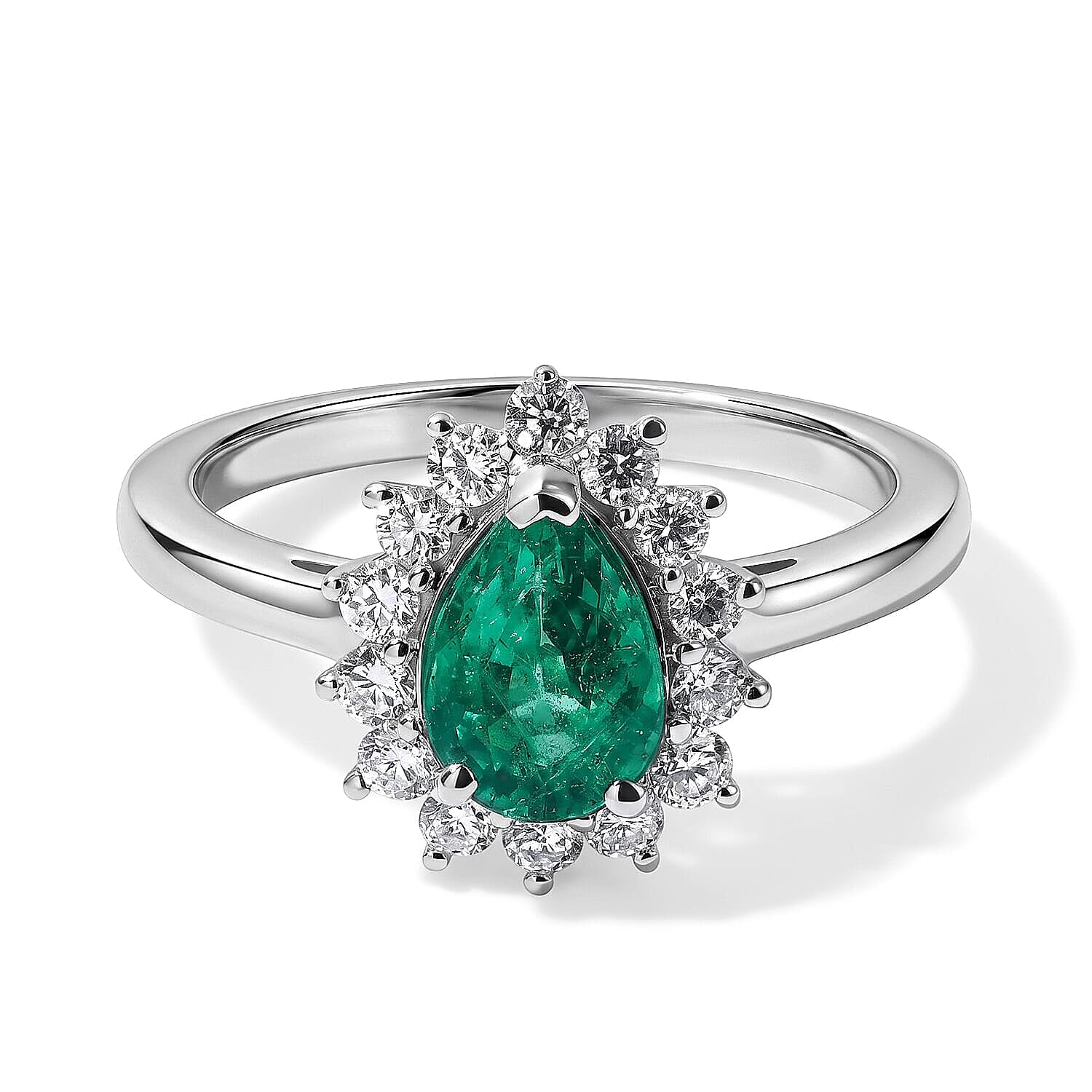AAA Kagem Zambian Emerald and Luxuriant Lab Grown Diamond G-H SI 1.60 ctw Ring in 10K White Gold (Size  6.0)