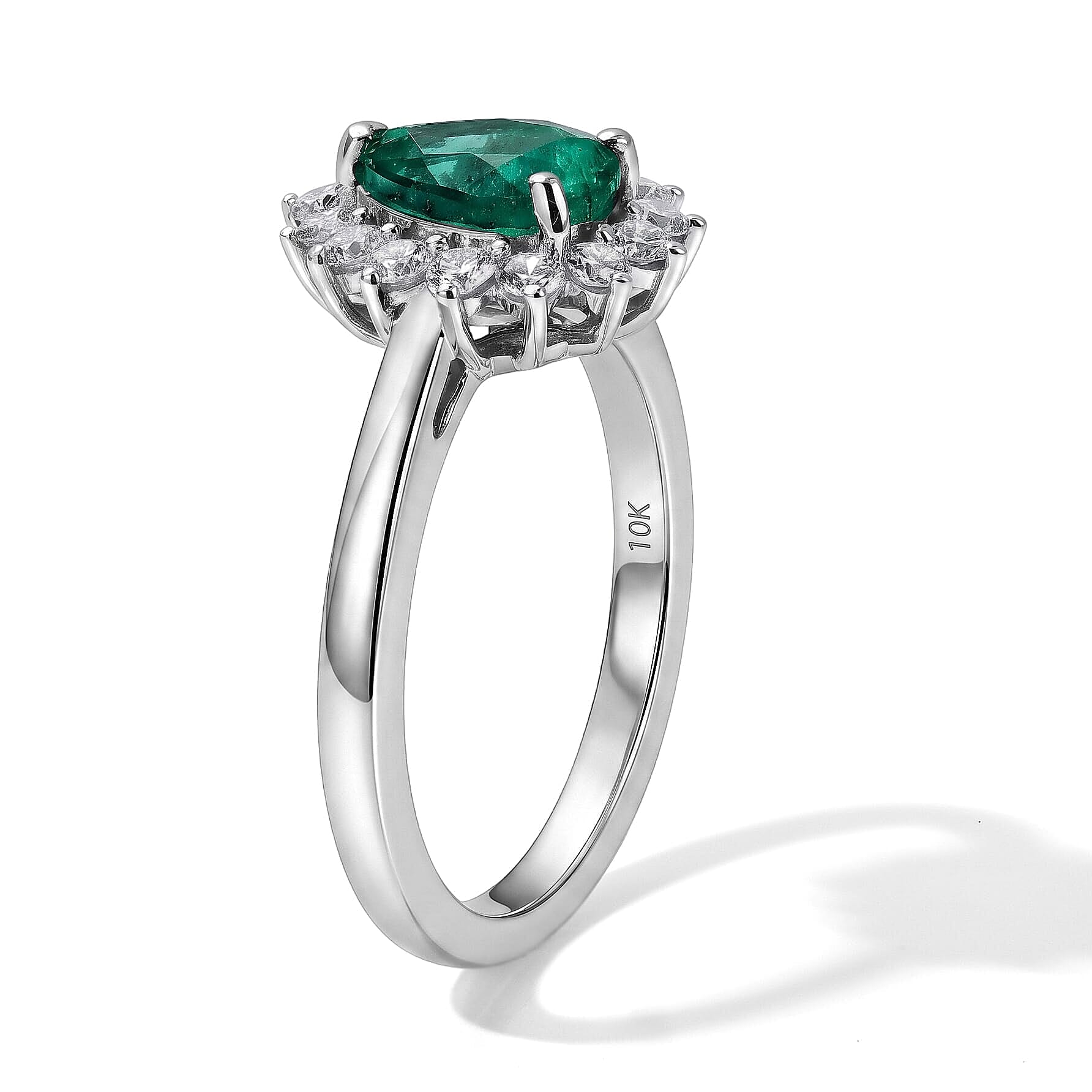 AAA Kagem Zambian Emerald and Luxuriant Lab Grown Diamond G-H SI 1.60 ctw Ring in 10K White Gold (Size  6.0)