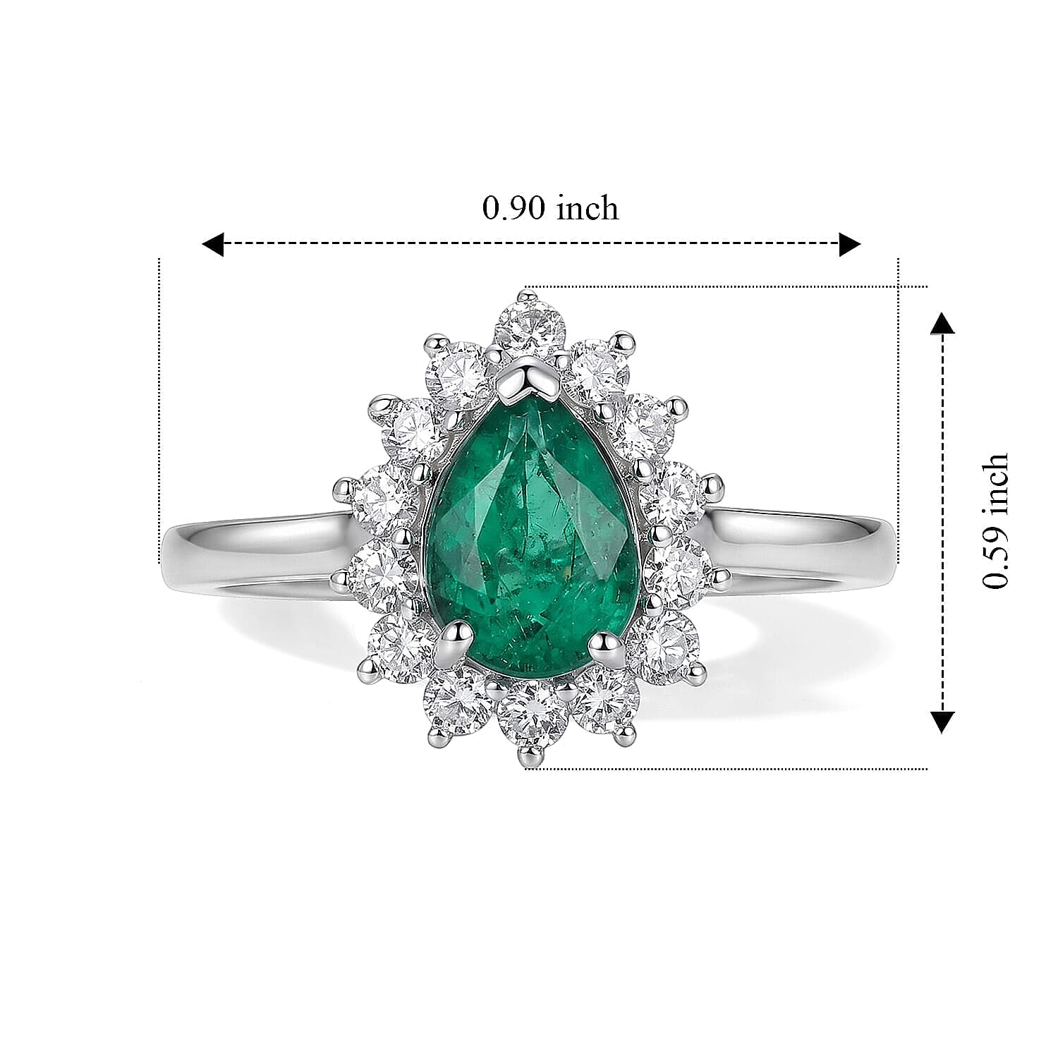 AAA Kagem Zambian Emerald and Luxuriant Lab Grown Diamond G-H SI 1.60 ctw Ring in 10K White Gold (Size  6.0)