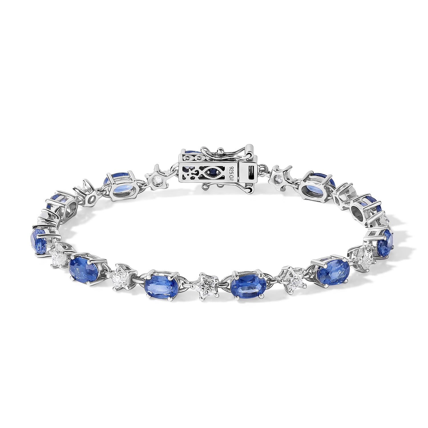 GP Premium Kashmir Kyanite and Moissanite 9.15 ctw Bracelet in Rhodium Over Sterling Silver (6.50 In)