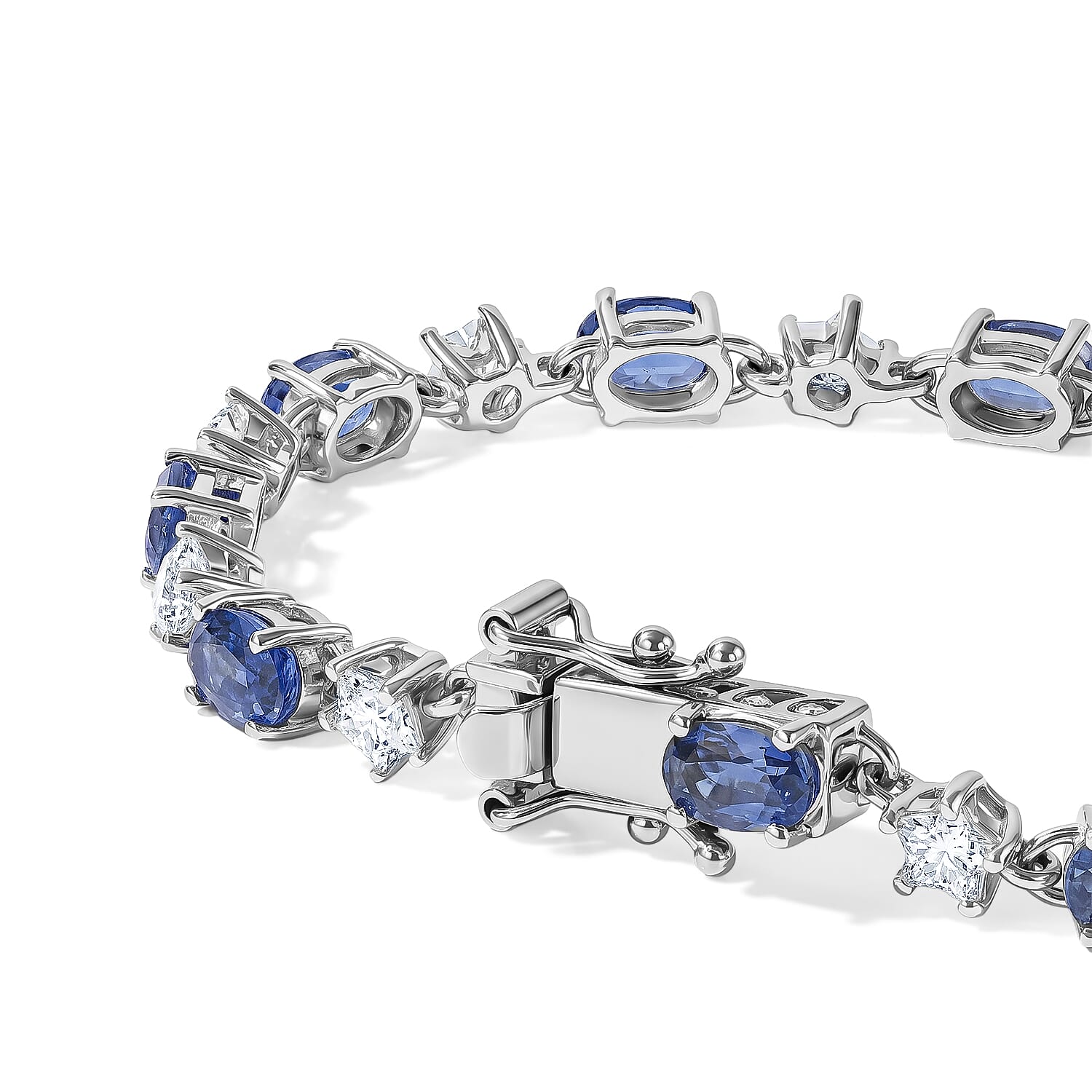GP Premium Kashmir Kyanite and Moissanite 9.15 ctw Bracelet in Rhodium Over Sterling Silver (6.50 In)