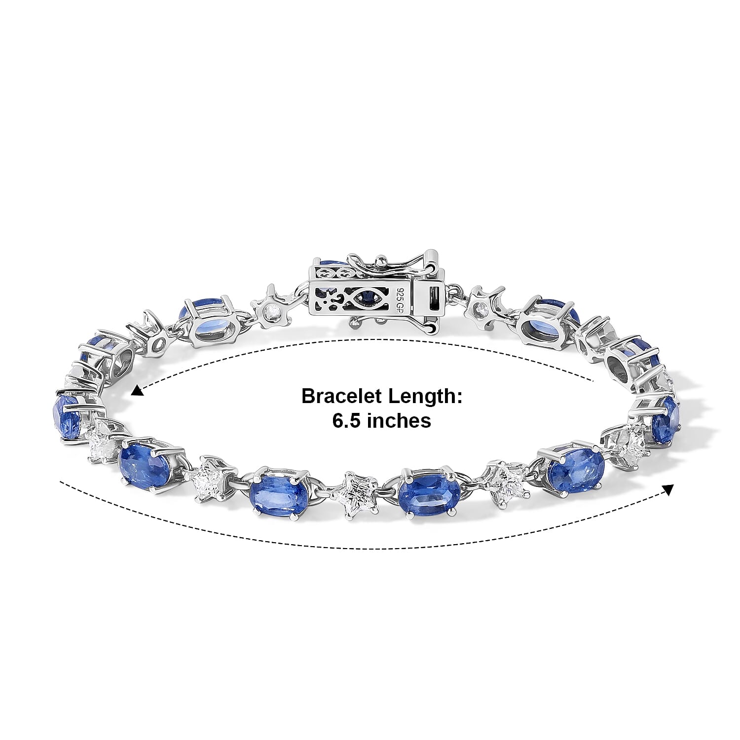 GP Premium Kashmir Kyanite and Moissanite 9.15 ctw Bracelet in Rhodium Over Sterling Silver (6.50 In)