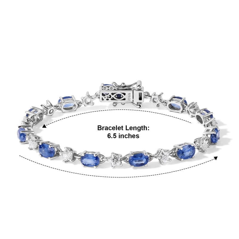 GP Premium Kashmir Kyanite and Moissanite 9.15 ctw Bracelet in Rhodium Over Sterling Silver (6.50 In)