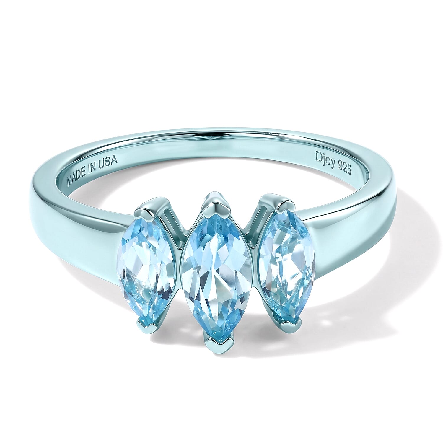 D'Joy Premium Swiss Blue Topaz 1.60 ctw Ocean Mystique Ring in Blue E-coat Sterling Silver (Size 5.0)