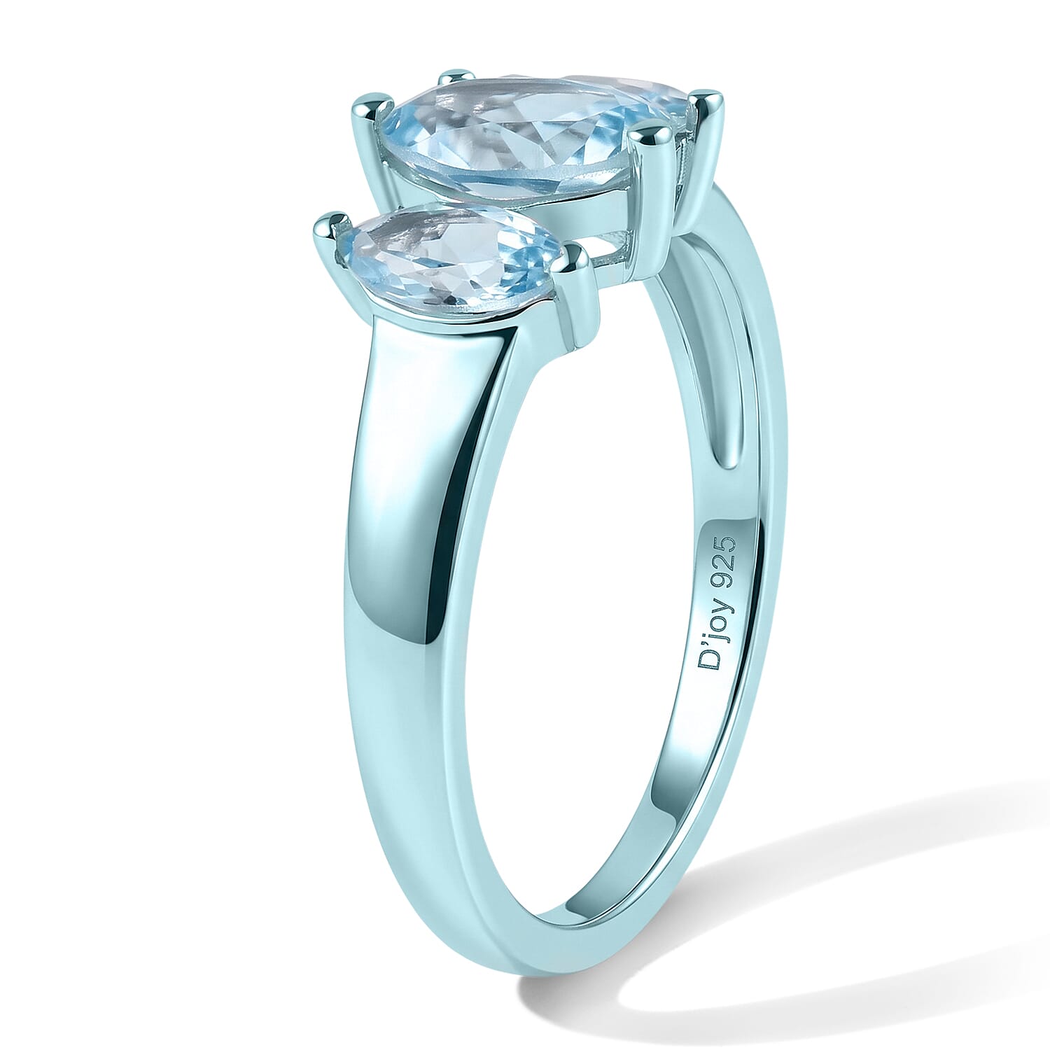 D'Joy Premium Swiss Blue Topaz 1.60 ctw Ocean Mystique Ring in Blue E-coat Sterling Silver (Size 5.0)