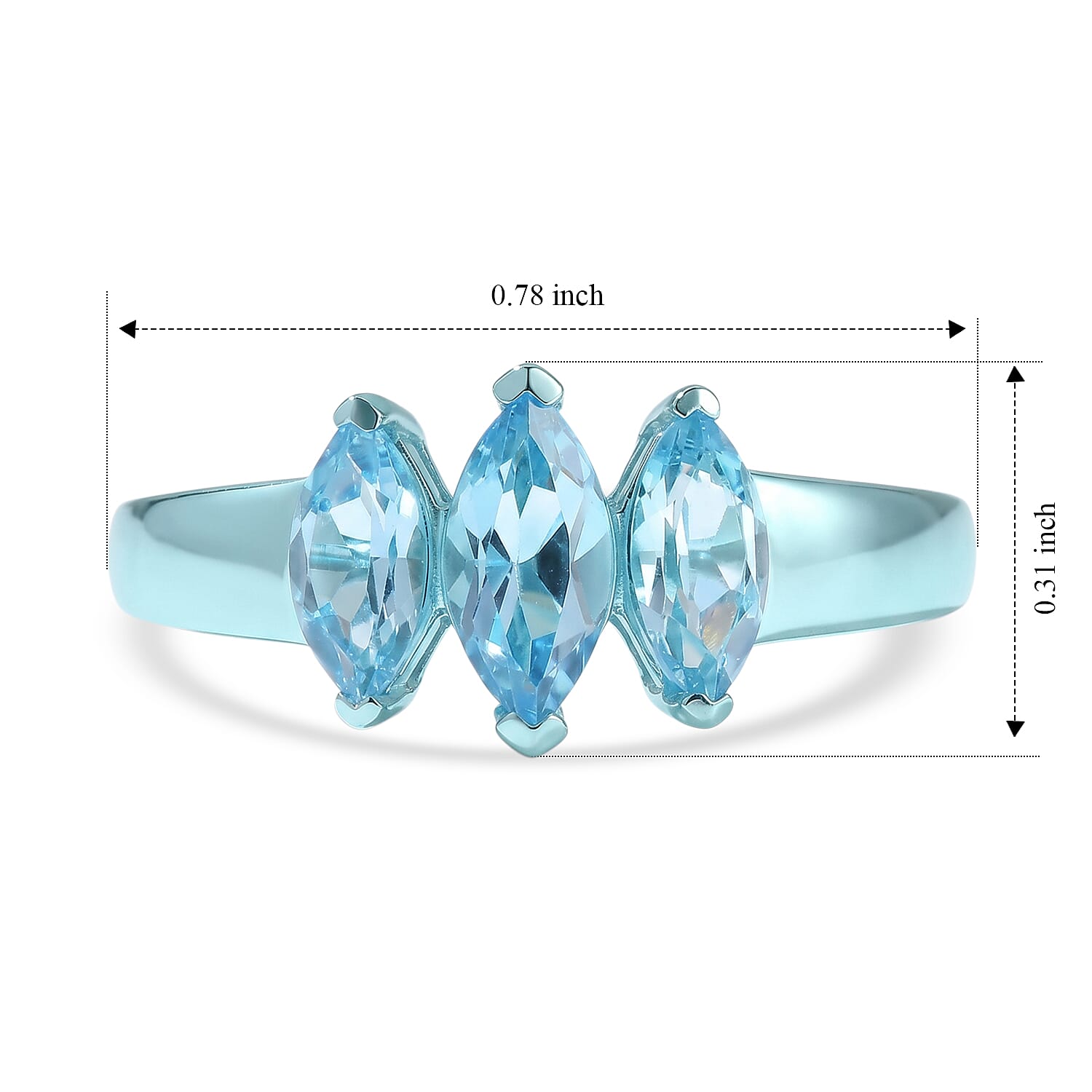 D'Joy Premium Swiss Blue Topaz 1.60 ctw Ocean Mystique Ring in Blue E-coat Sterling Silver (Size 5.0)