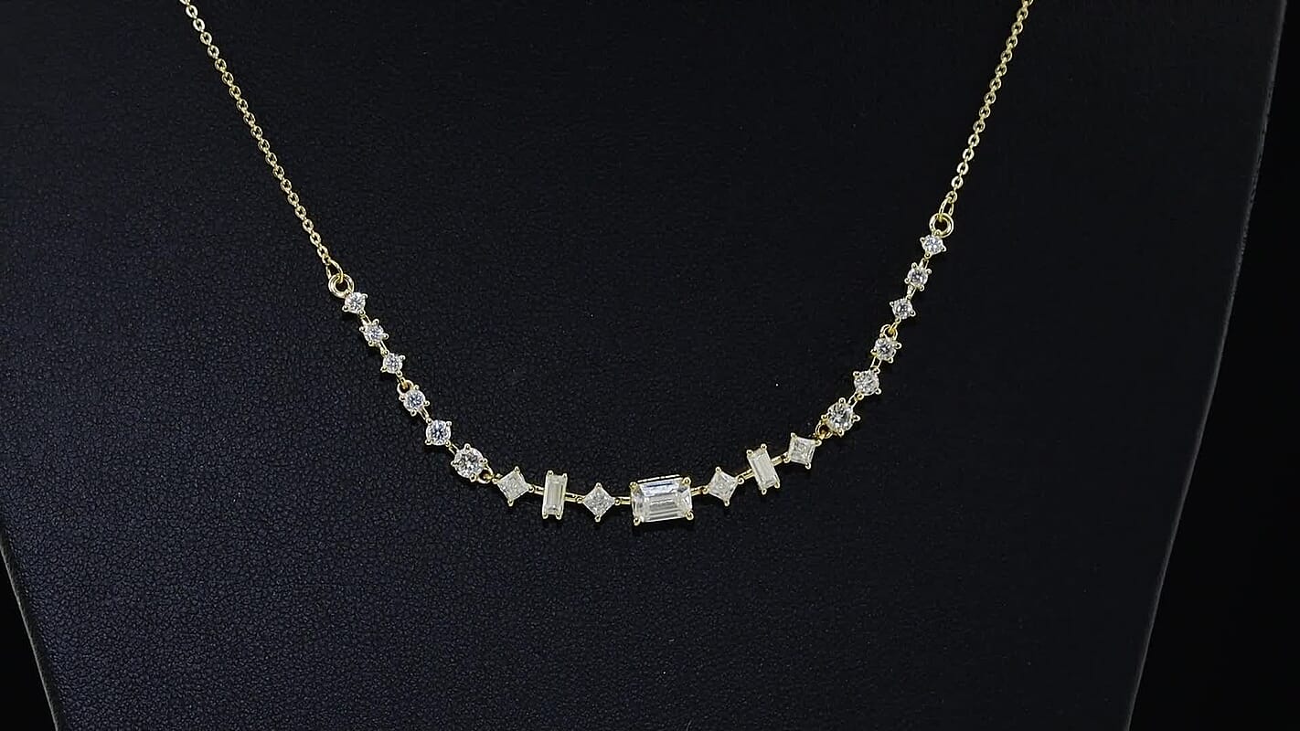 D''Joy Moissanite (Oct 6x4mm) Necklace (18 Inches) in 18K Vermeil YG Over Sterling Silver 1.85 ctw
