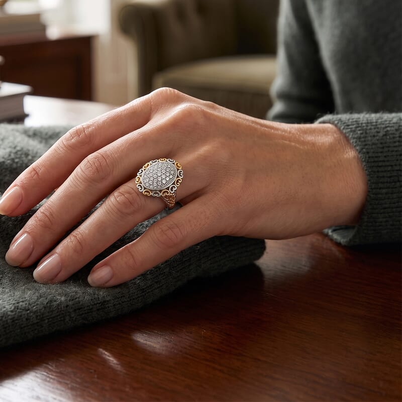 EverTrue Lab Created White Sapphire 1.00 ctw Two Tone Lumina Crown Ring in 18K Yellow Gold Plated and Platinum Bond (Size 6.0)