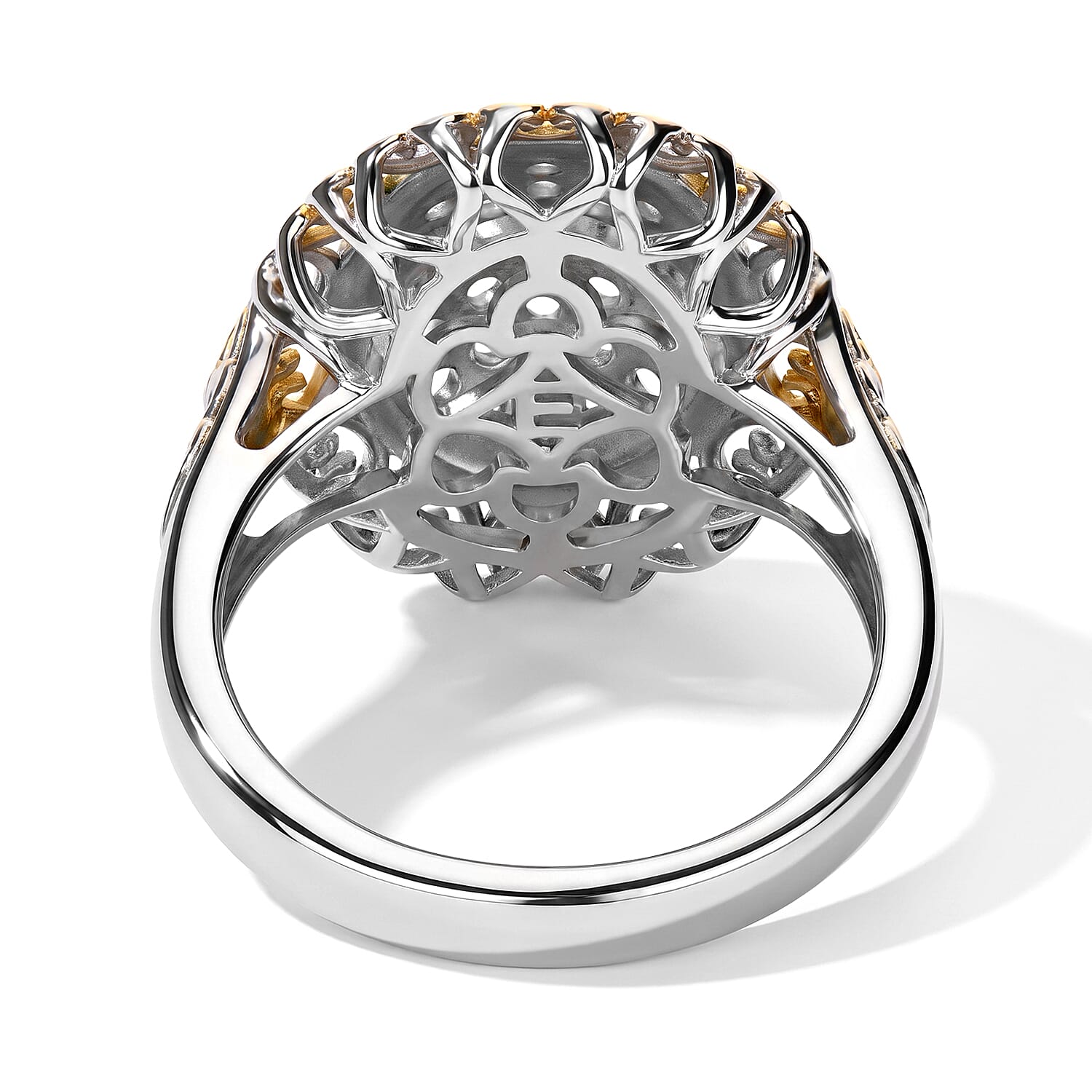 EverTrue Lab Created White Sapphire 1.00 ctw Two Tone Lumina Crown Ring in 18K Yellow Gold Plated and Platinum Bond (Size 6.0)