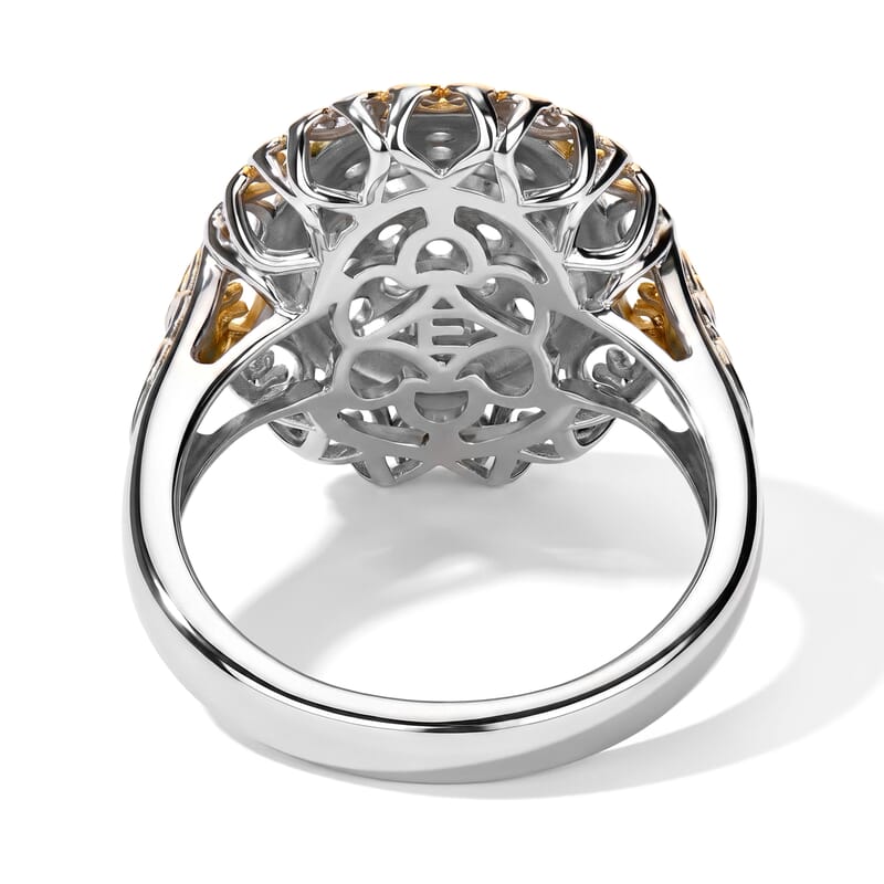 EverTrue Lab Created White Sapphire 1.00 ctw Two Tone Lumina Crown Ring in 18K Yellow Gold Plated and Platinum Bond (Size 6.0)