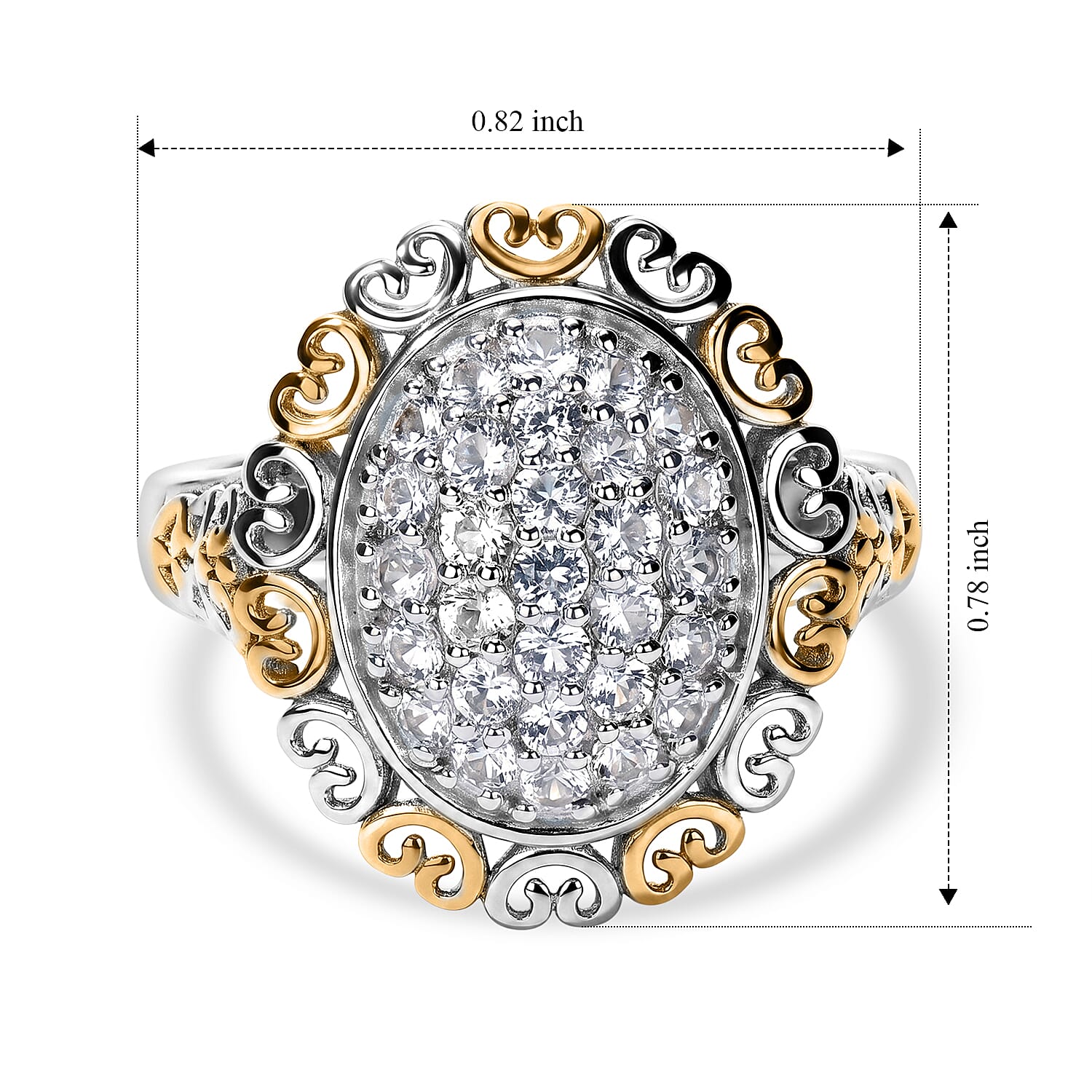 EverTrue Lab Created White Sapphire 1.00 ctw Two Tone Lumina Crown Ring in 18K Yellow Gold Plated and Platinum Bond (Size 6.0)
