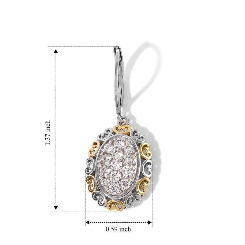 EverTrue Lab Created White Sapphire 1.35 ctw Two Tone Lumina Crown Lever Back Earrings in 18K YG Plated and Platinum Bond