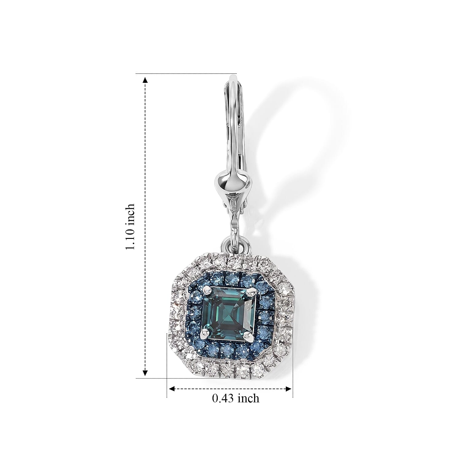 Luxuriant Asscher Cut Lab Grown Blue Diamond (IR) and Lab Grown Diamond SI 1.70 ctw Earrings in Rhodium Over Sterling Silver