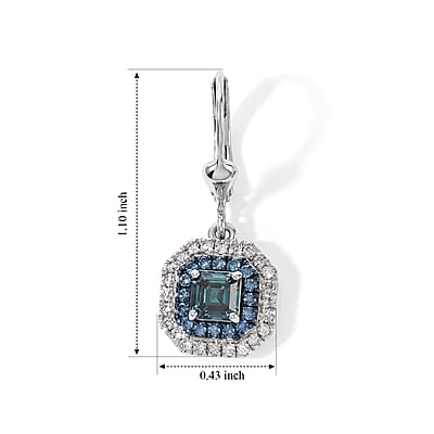 Luxuriant Asscher Cut Lab Grown Blue Diamond (IR) and Lab Grown Diamond SI 1.70 ctw Earrings in Rhodium Over Sterling Silver