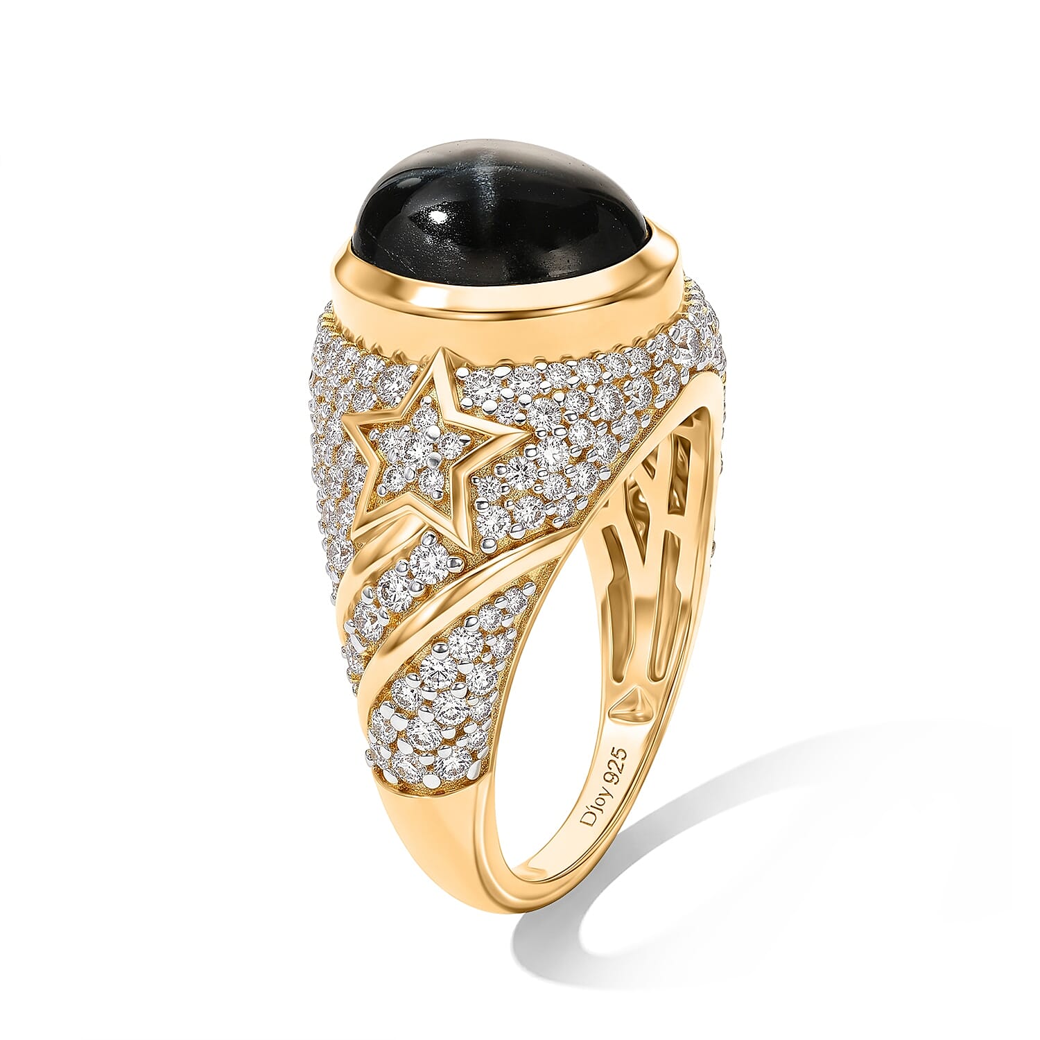 D'Joy Black Star Diopside, Moissanite Ring in 18K Vermeil YG Over Sterling Silver (Size 6.0) 6.15 ctw