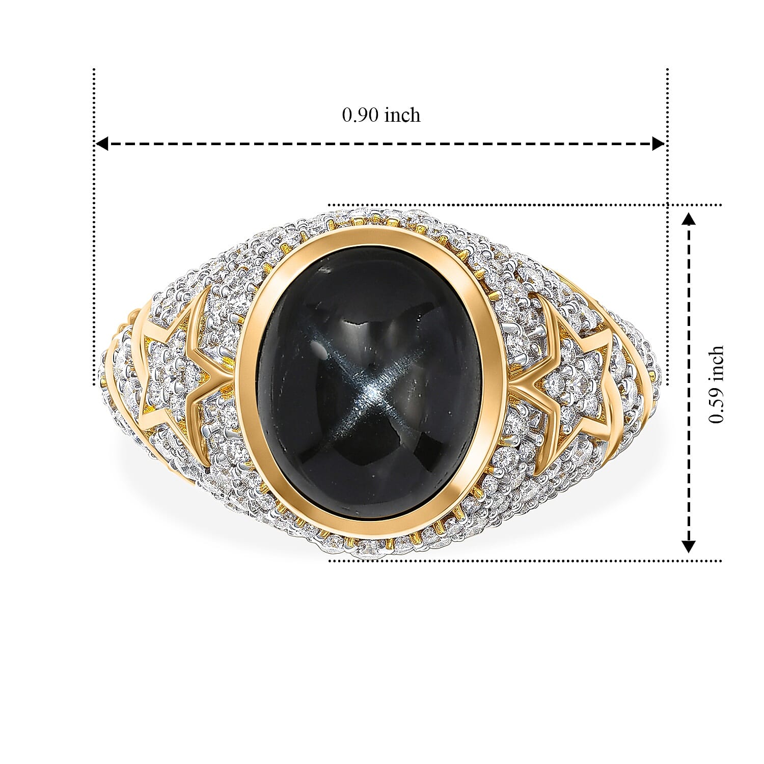 D'Joy Black Star Diopside, Moissanite Ring in 18K Vermeil YG Over Sterling Silver (Size 6.0) 6.15 ctw